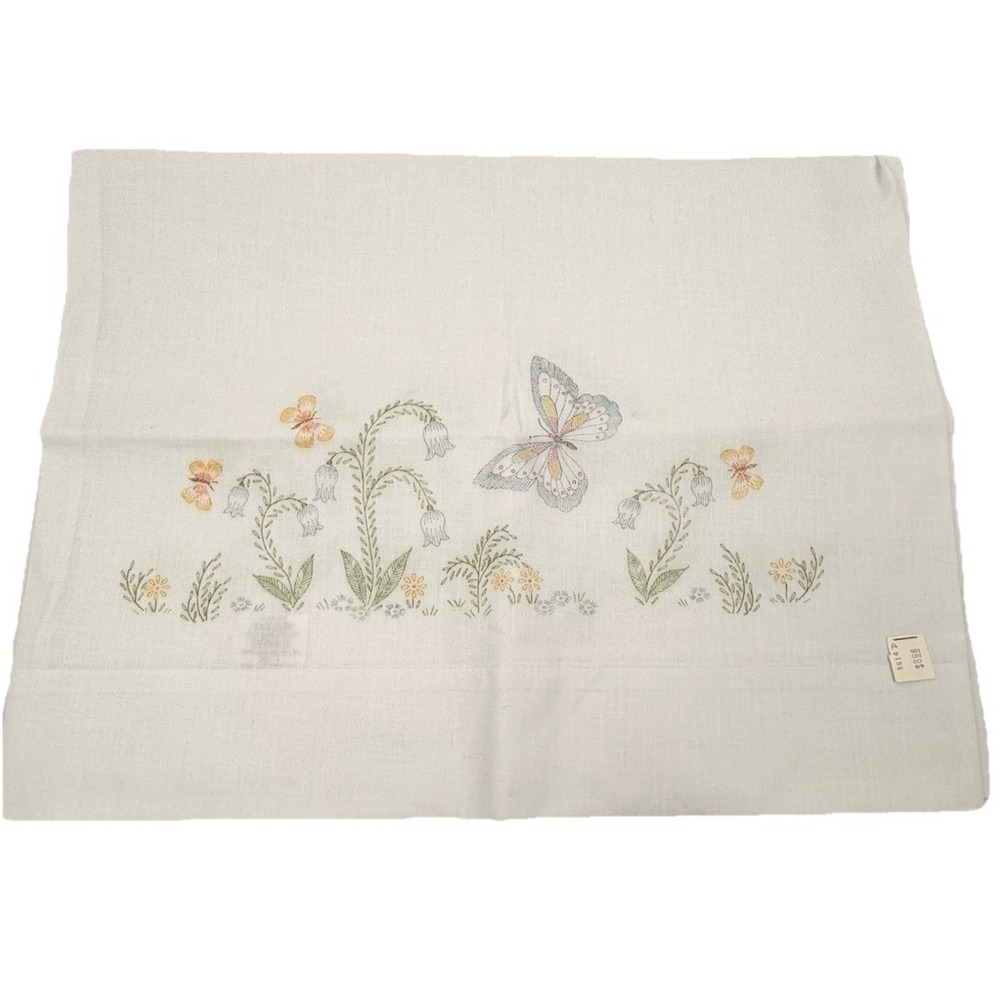 VTG Thomaston Embroidery Stamped Pillow Cases White No-Iron Muslin Floral‎ NOS